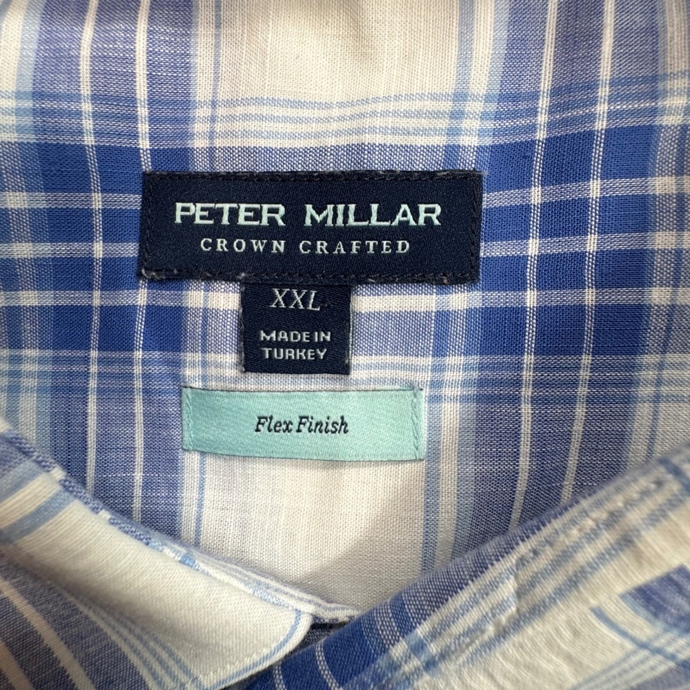 Peter Millar Crown Crafted Mens XXL Blue White Plaid Flex Finish Cotton Shirt - Picture 4 of 8